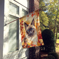 Birman Cat in Fall Leaves House Flag