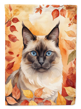 Birman Cat in Fall Leaves Garden Flag