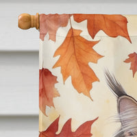 British Longhair Cat in Fall Leaves House Flag