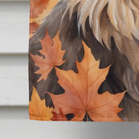 British Longhair Cat in Fall Leaves House Flag