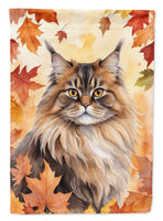 British Longhair Cat in Fall Leaves House Flag