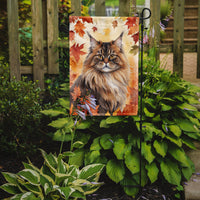 British Longhair Cat in Fall Leaves Garden Flag