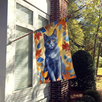 Chartreux Cat in Fall Leaves House Flag