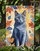 Chartreux Cat in Fall Leaves Garden Flag