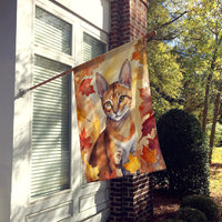 Chausie Cat in Fall Leaves House Flag