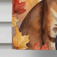 Chausie Cat in Fall Leaves House Flag