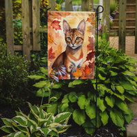 Chausie Cat in Fall Leaves Garden Flag