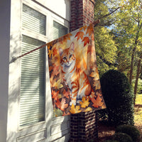 Cheetoh Cat in Fall Leaves House Flag