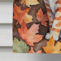 Cheetoh Cat in Fall Leaves House Flag