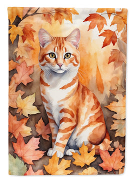 Cheetoh Cat in Fall Leaves House Flag