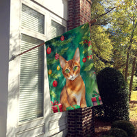 Abyssinian Cat By the Christmas Tree House Flag