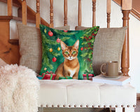 Abyssinian Cat By the Christmas Tree Throw Pillow