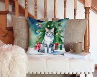 Aegean Cat By the Christmas Tree Throw Pillow