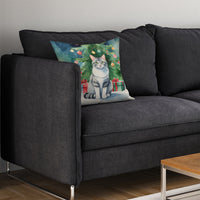 Aegean Cat By the Christmas Tree Throw Pillow