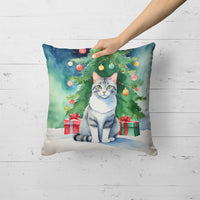 Aegean Cat By the Christmas Tree Throw Pillow