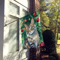 American Bobtail Cat By the Christmas Tree House Flag