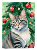 American Bobtail Cat By the Christmas Tree House Flag