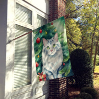 American Curl Cat By the Christmas Tree House Flag