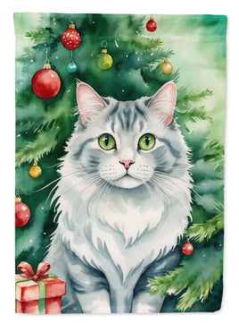 American Curl Cat By the Christmas Tree House Flag