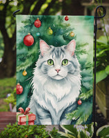 American Curl Cat By the Christmas Tree Garden Flag