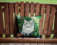 American Curl Cat By the Christmas Tree Throw Pillow