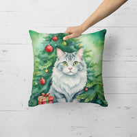 American Curl Cat By the Christmas Tree Throw Pillow