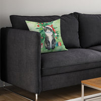 American Polydactyl Cat By the Christmas Tree Throw Pillow