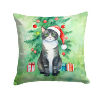 American Polydactyl Cat By the Christmas Tree Throw Pillow