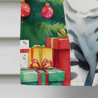 American Shorthair Cat By the Christmas Tree House Flag