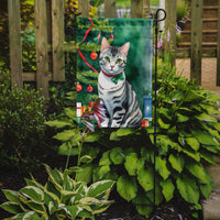 American Shorthair Cat By the Christmas Tree Garden Flag