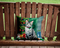 American Shorthair Cat By the Christmas Tree Throw Pillow