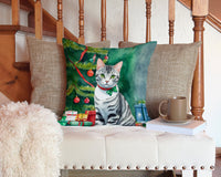 American Shorthair Cat By the Christmas Tree Throw Pillow