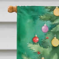 American Wirehair Cat By the Christmas Tree House Flag