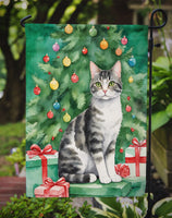 American Wirehair Cat By the Christmas Tree Garden Flag