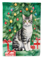 American Wirehair Cat By the Christmas Tree Garden Flag