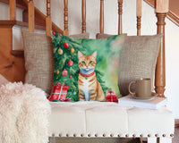 Arabian Mau Cat By the Christmas Tree Throw Pillow