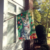 Asian Cat By the Christmas Tree House Flag