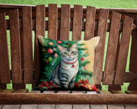 Asian Cat By the Christmas Tree Throw Pillow