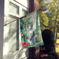 Australian Mist Cat By the Christmas Tree House Flag