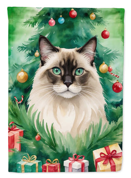 Balinese Cat By the Christmas Tree House Flag