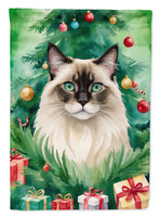 Balinese Cat By the Christmas Tree Garden Flag