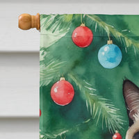 Birman Cat By the Christmas Tree House Flag