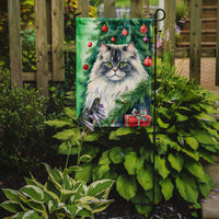 British Longhair Cat By the Christmas Tree Garden Flag