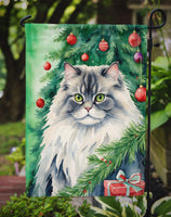 British Longhair Cat By the Christmas Tree Garden Flag