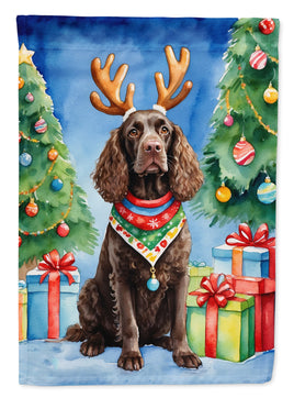 American Water Spaniel Christmas Reindeer House Flag