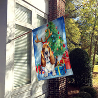 Basset Hound Christmas Reindeer House Flag