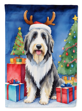 Bearded Collie Christmas Reindeer House Flag