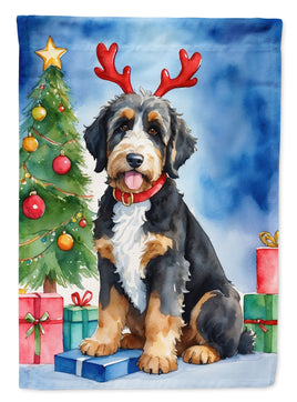 Bernedoodle Christmas Reindeer House Flag