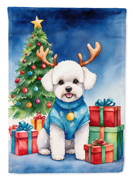 Bichon Frise Christmas Reindeer House Flag