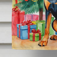 Black and Tan Coonhound Christmas Reindeer House Flag